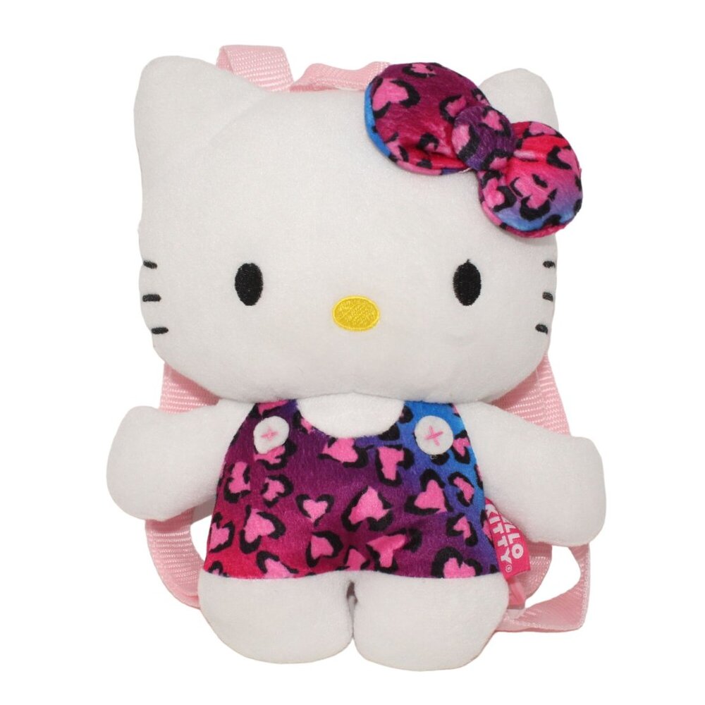 Retired Sanrio Hello Kitty Plush Zipper Backpack Pink Leopard Cheetah Print 14"